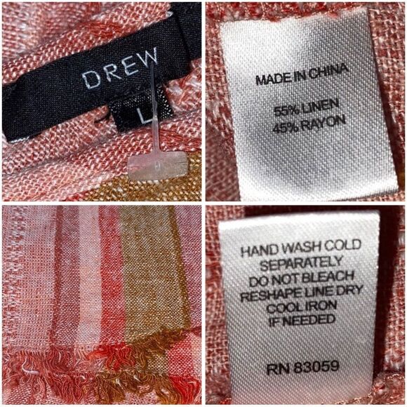 DREW for Anthropologie, Red Nat Dobby, Striped, Drawstring Linen Dress - Picture 10 of 15